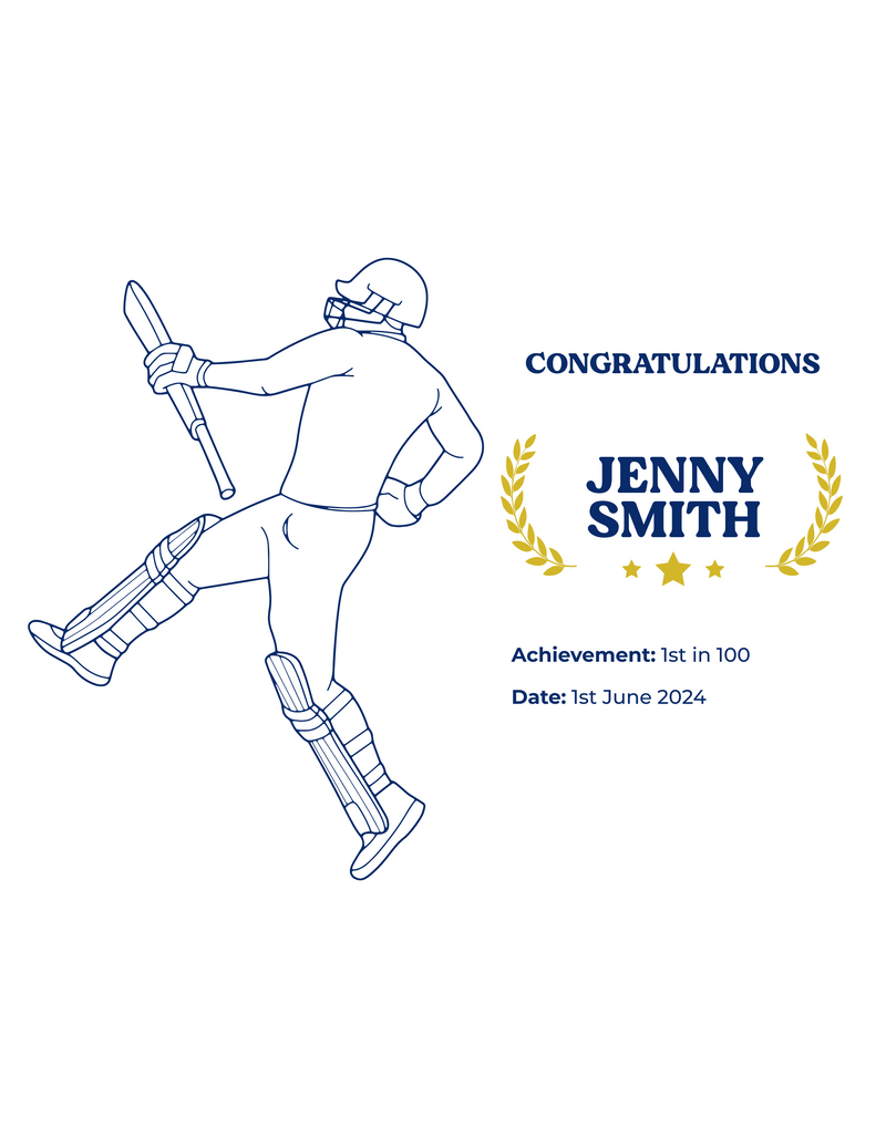 Personalised Embroidered Cricket Batting Achievement Hoodie