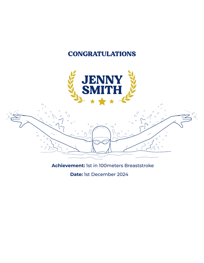 Personalised Embroidered Swimming Achievement Hoodie