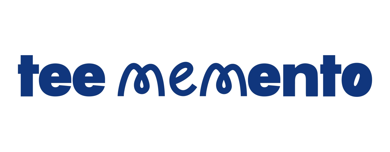 Blue 'teememento' logo on a white background