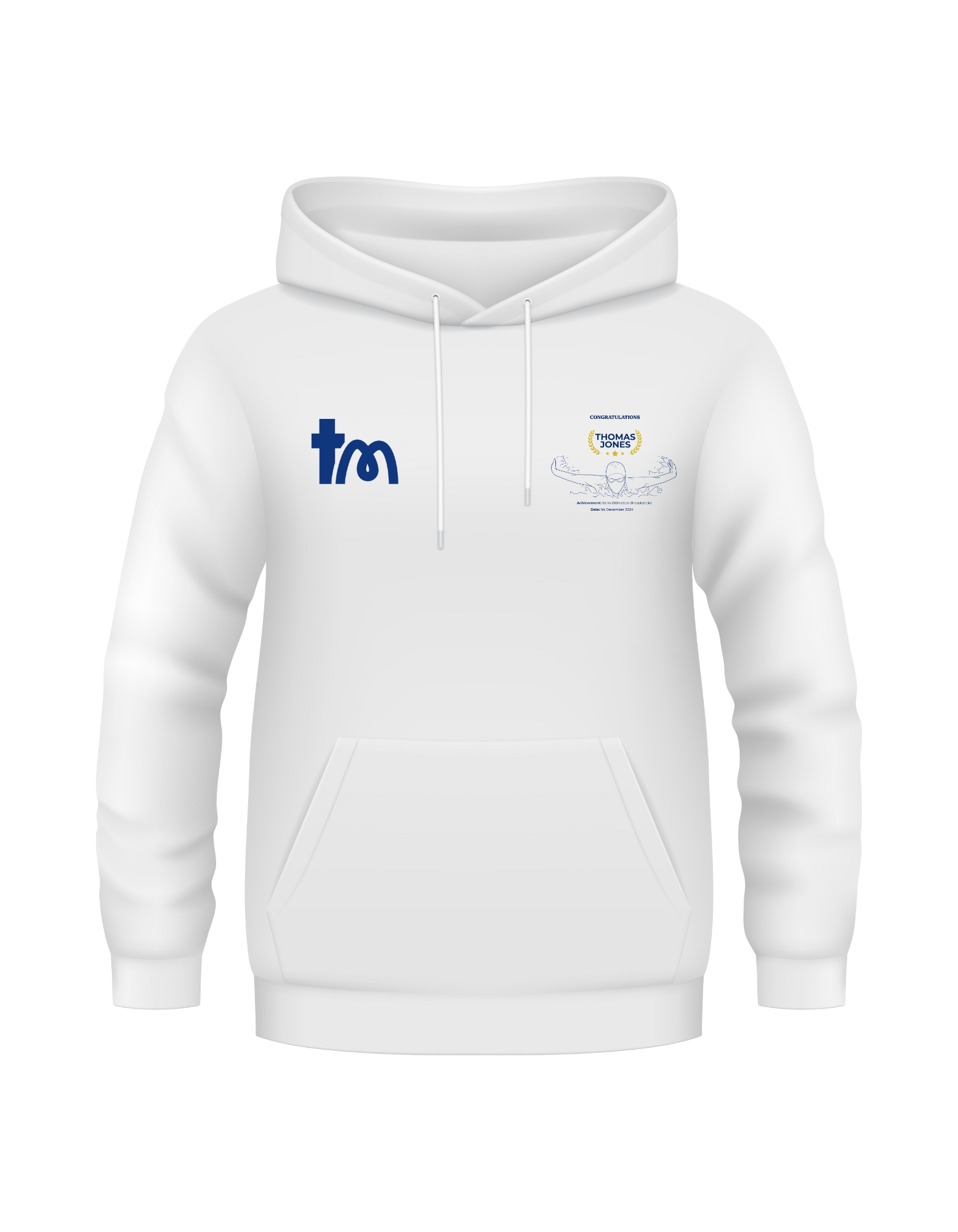 A white hoodie showcasing a TeeMemento product 