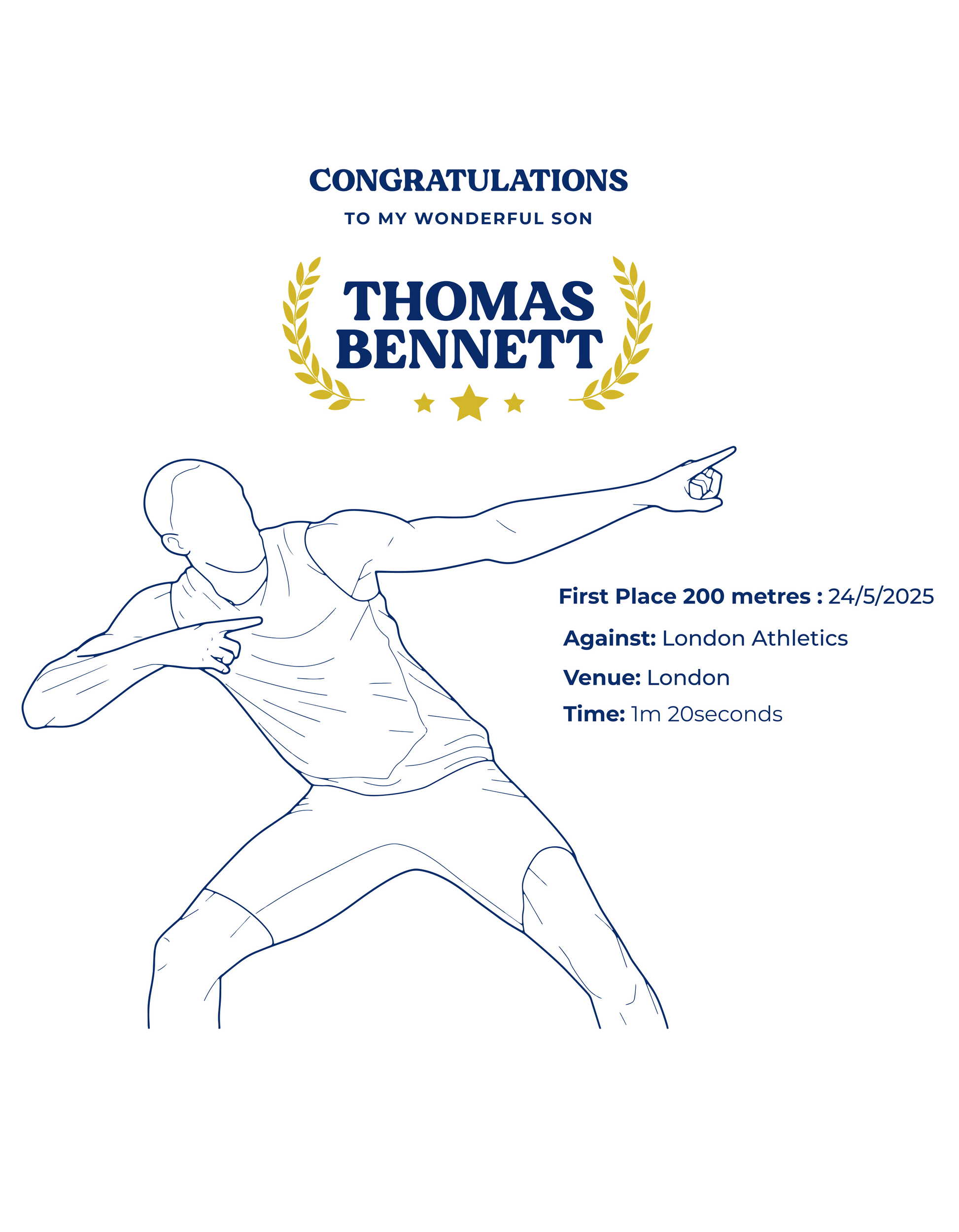 Congratulations for a runner with a stylised illustration of a runner and personalised text.