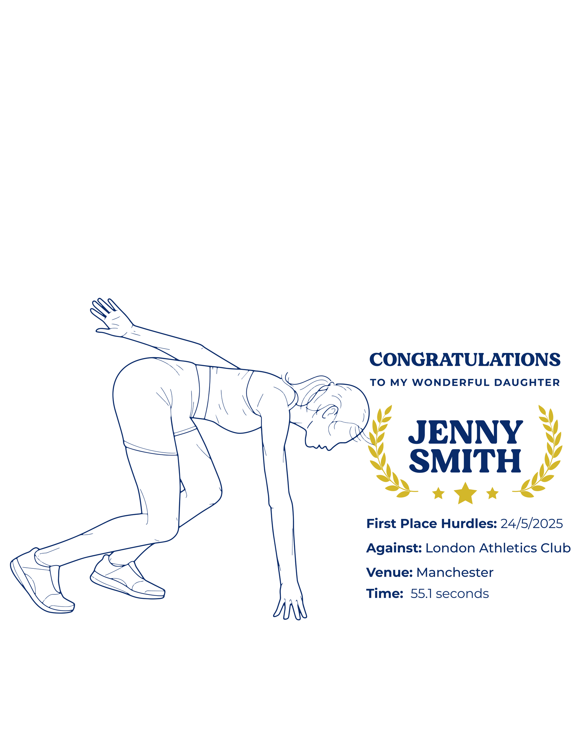Athletic achievement certificate with a line drawing of a runner and celebratory text on a white background