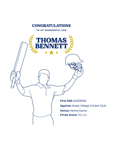 Personalised Embroidered Cricket Batting Tribute Polo Shirt