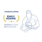  celebratory card with a line drawing of a person holding a trophy, text congratulating Emily Adams on scoring her first try showcasing a TeeMemento product