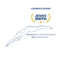 Congratulations card for Jenny Smith with a swimmer outline and text on a white background showcasing a TeeMemento product