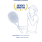 Tennis-themed congratulatory card with a player holding a racket and 'Congratulations Jenny Smith' text. showcasing a TeeMemento product