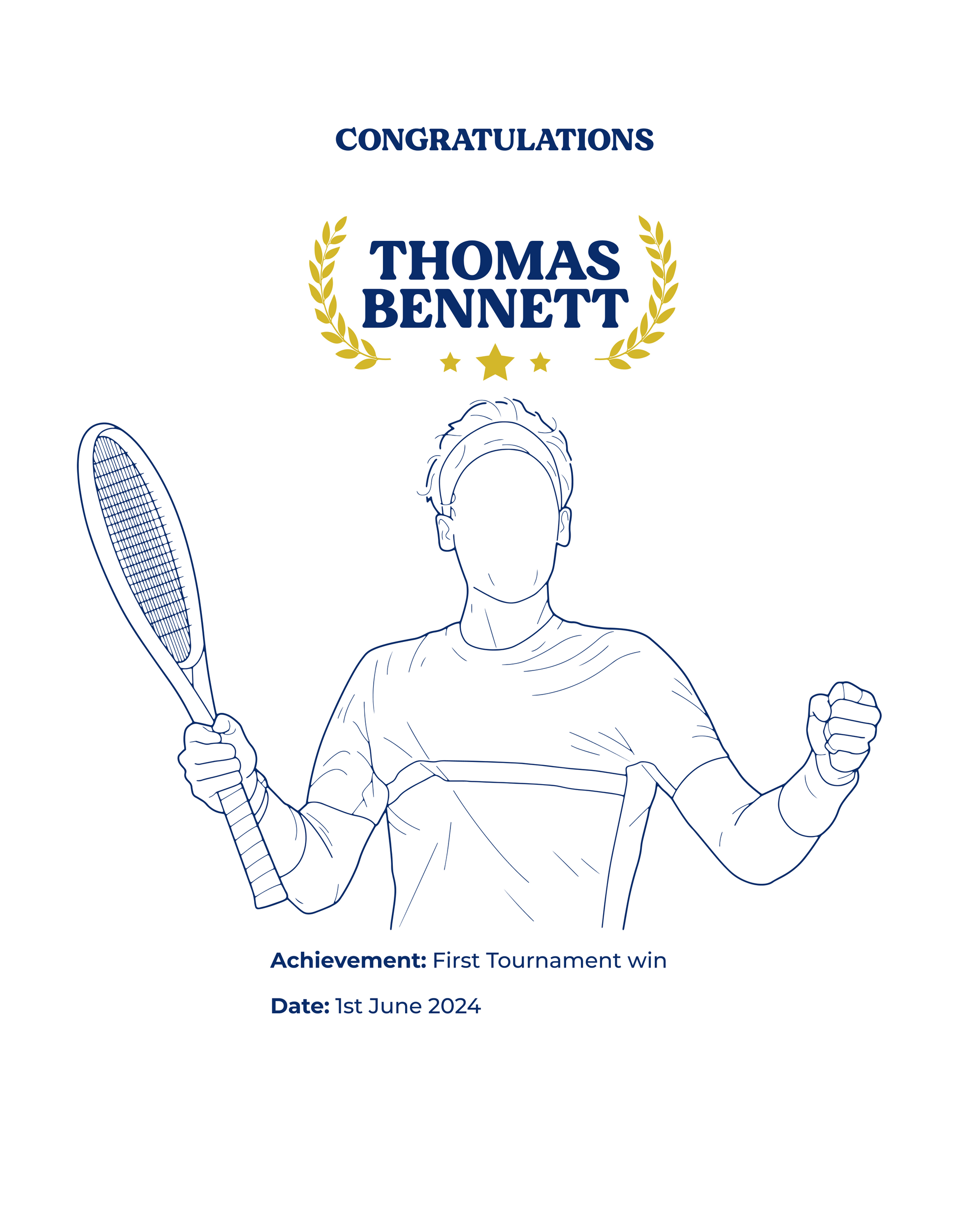 Tennis-themed congratulatory showcasing a TeeMemento product design
